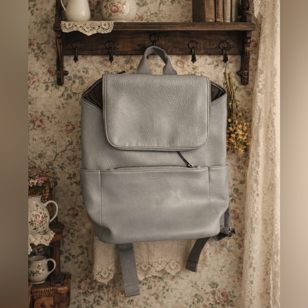 Matt & Nat Grey/Blue Leather Zip Up Backpack